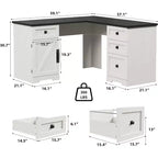 COZONY Bureau de Direction en L Blanc de 60 Pouces, Bureau d'Angle d'Ordinateur de Bureau à Domicile de Style Ferme avec Tiroirs Classeurs et Armoire de Rangement