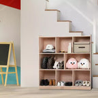 3-Tier Montessori Solid Wood Shelves Toy Organizers and Storage, 8-Compartment Storage Cabinet w/4 Wheels, for Toddler Kids Room, Classroom, Nursery