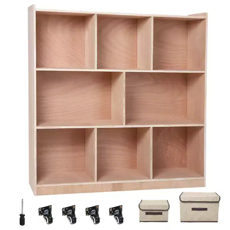Étagères Montessori en bois massif à 3 niveaux, organisateurs et rangement de jouets, armoire de rangement à 8 compartiments avec 4 roulettes, pour chambre d'enfant, salle de classe, crèche