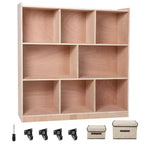 Étagères Montessori en bois massif à 3 niveaux, organisateurs et rangement de jouets, armoire de rangement à 8 compartiments avec 4 roulettes, pour chambre d'enfant, salle de classe, crèche