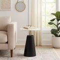 Timeless Marble Top End Table with Sleek Fluted Base Accent - Compact Small Side Table for Home, Covered Patio, or Living Room End Tables