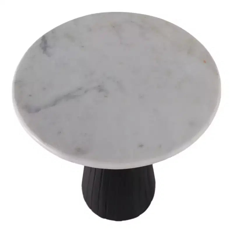 Table d'appoint intemporelle en marbre avec base cannelée élégante – Petite table d'appoint compacte pour la maison, la terrasse couverte ou le salon