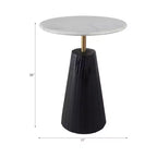 Table d'appoint intemporelle en marbre avec base cannelée élégante – Petite table d'appoint compacte pour la maison, la terrasse couverte ou le salon