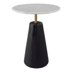 Table d'appoint intemporelle en marbre avec base cannelée élégante – Petite table d'appoint compacte pour la maison, la terrasse couverte ou le salon
