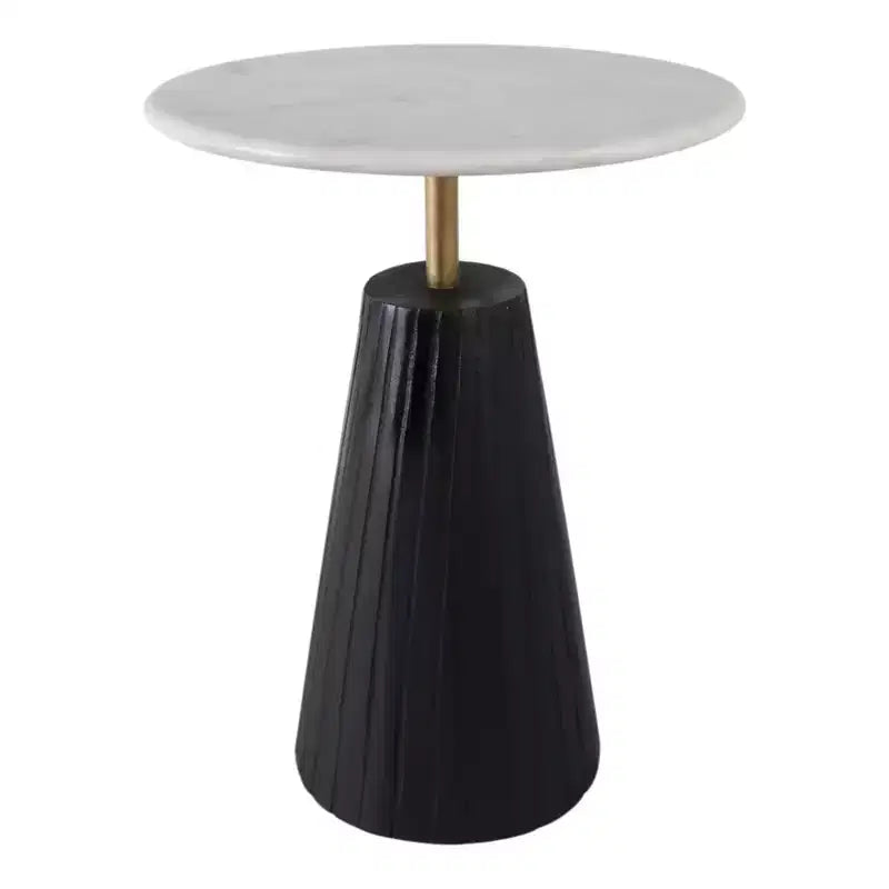 Table d'appoint intemporelle en marbre avec base cannelée élégante – Petite table d'appoint compacte pour la maison, la terrasse couverte ou le salon