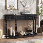 Table console Okak 52 po vintage incurvée avec sculptures exquises, table d'entrée avec 4 tiroirs et 1 étagère, table d'appoint pour salon, noir