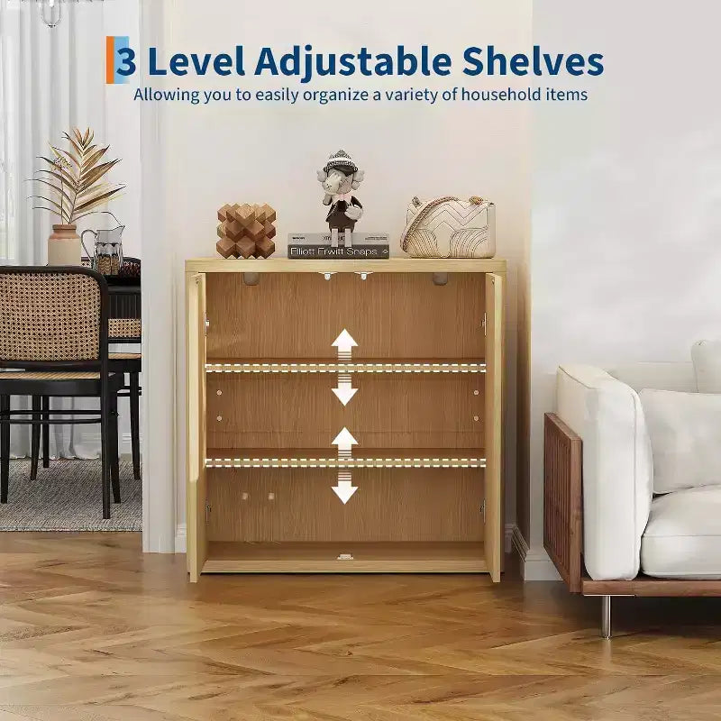 Meuble buffet CuisinSmart 34,6 po en bois avec 2 portes cannelées et étagères réglables, bar à café autoportant pour salle à manger et salon