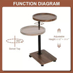 Table d'appoint en C, table de canapé pivotante à 360° et réglable en hauteur, table d'appoint ronde roulante à hauteur réglable