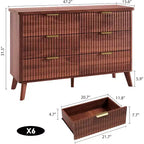 COZONY Commode cannelée à 6 tiroirs, commode moderne en bois au design incurvé pour chambre à coucher