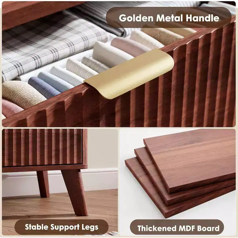 COZONY Commode cannelée à 6 tiroirs, commode moderne en bois au design incurvé pour chambre à coucher