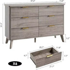 COZONY Commode cannelée à 6 tiroirs, commode moderne en bois au design incurvé pour chambre à coucher