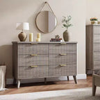 COZONY Commode cannelée à 6 tiroirs, commode moderne en bois au design incurvé pour chambre à coucher