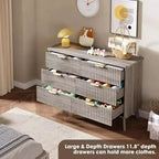 COZONY Commode cannelée à 6 tiroirs, commode moderne en bois au design incurvé pour chambre à coucher