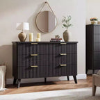 COZONY Commode cannelée à 6 tiroirs, commode moderne en bois au design incurvé pour chambre à coucher