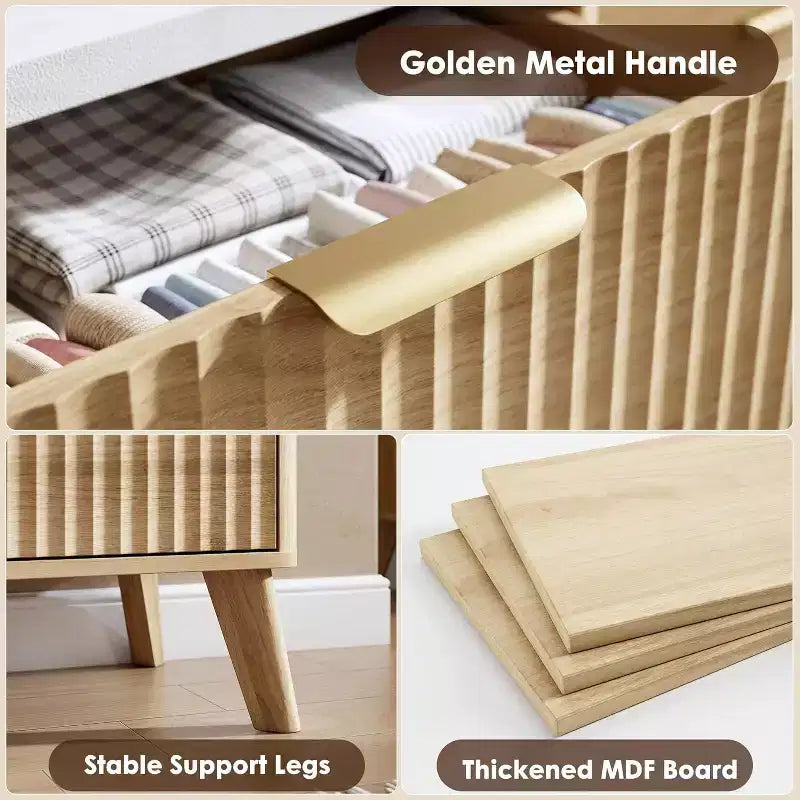 COZONY Commode cannelée à 6 tiroirs, commode moderne en bois au design incurvé pour chambre à coucher