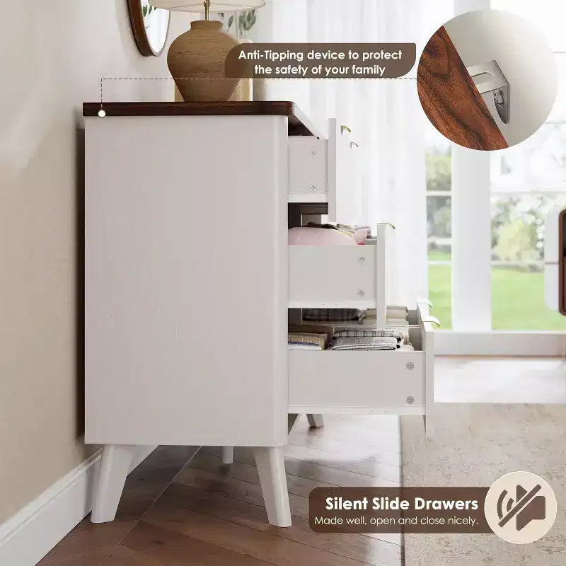 COZONY Commode cannelée à 6 tiroirs, commode moderne en bois au design incurvé pour chambre à coucher