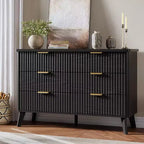 COZONY Fluted Dresser with 6 Drawers, Modern Wooden Chest with Curved Design for Bedroom Storage