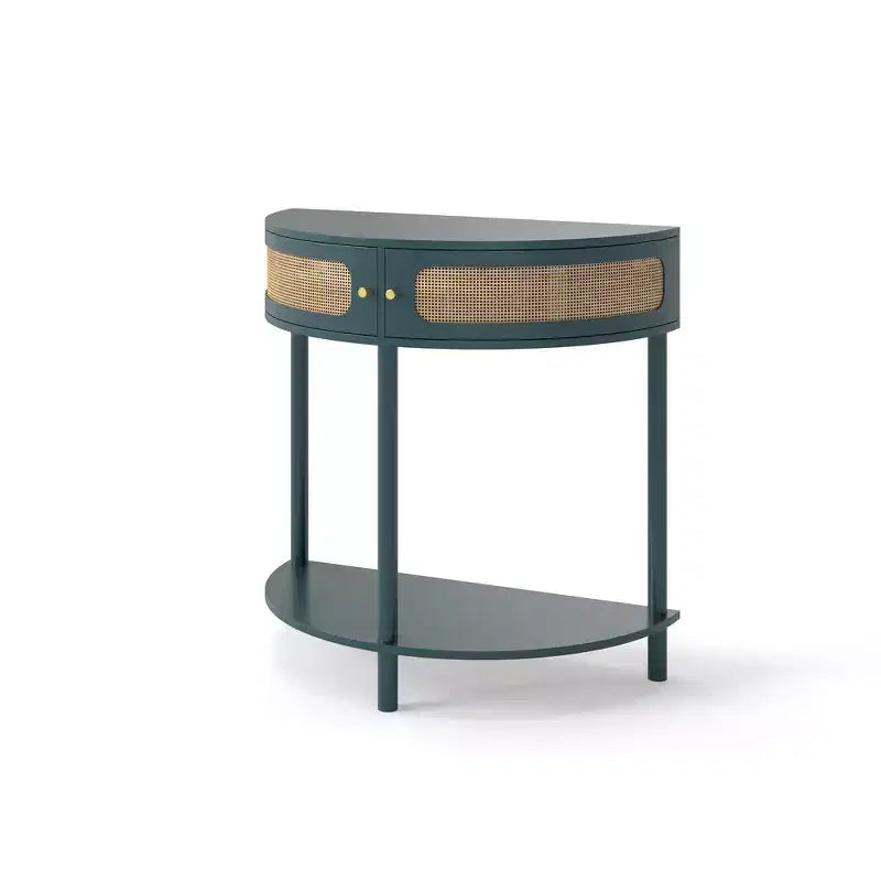 Table d'appoint semi-circulaire élégante Zeus & Ruta avec 2 armoires en rotin et étagère inférieure pour salon, chambre, couloir