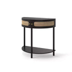 Table d'appoint semi-circulaire élégante Zeus & Ruta avec 2 armoires en rotin et étagère inférieure pour salon, chambre, couloir