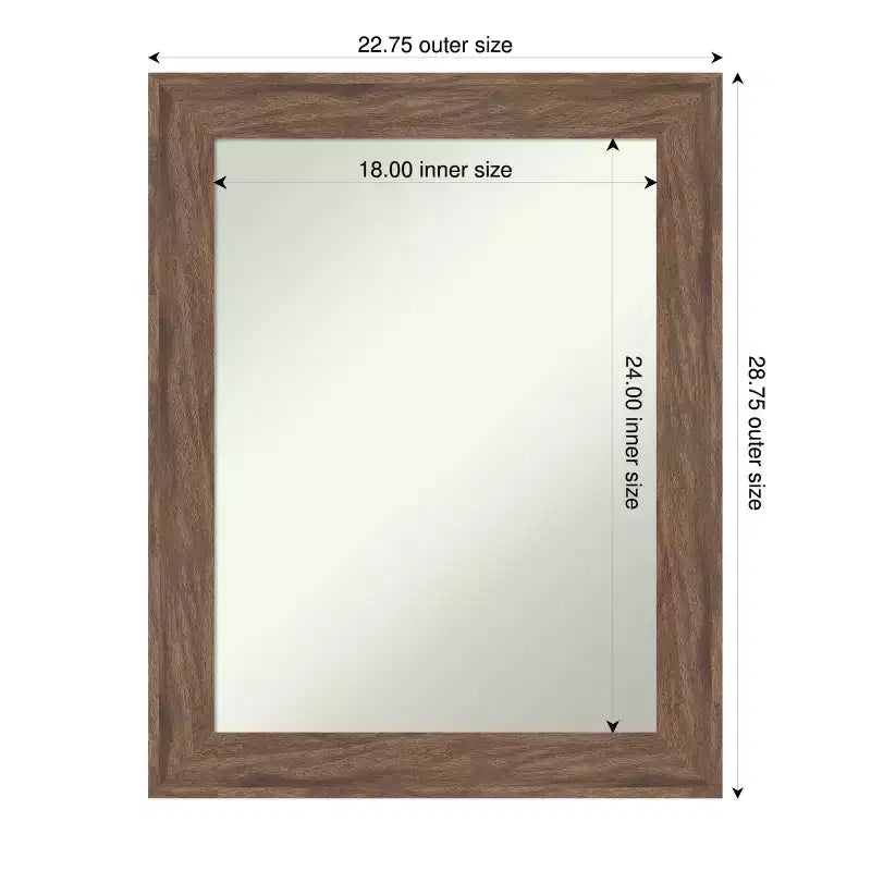 Miroir mural de salle de bain encadré non biseauté brun moyen Amanti Art Pia