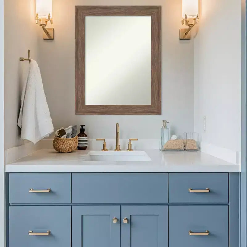 Miroir mural de salle de bain encadré non biseauté brun moyen Amanti Art Pia