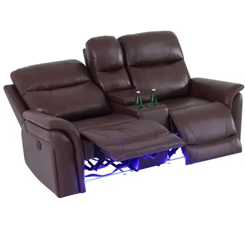 MAYEERTY Causeuse inclinable électrique, fauteuil inclinable en cuir 2 places avec chargement USB, rangement et porte-gobelets pour salon, marron rougeâtre