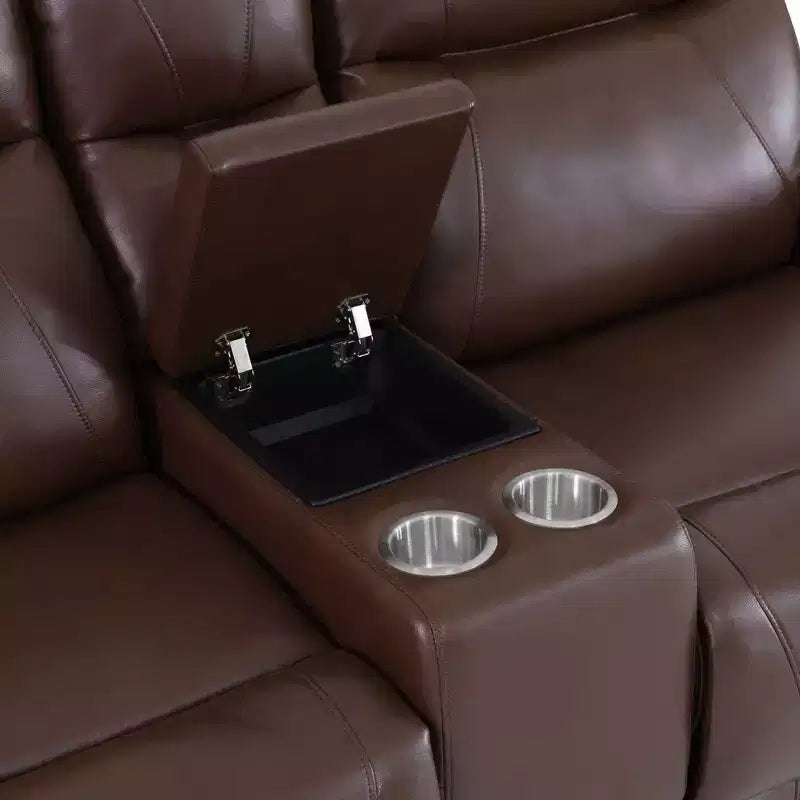 MAYEERTY Causeuse inclinable électrique, fauteuil inclinable en cuir 2 places avec chargement USB, rangement et porte-gobelets pour salon, marron rougeâtre