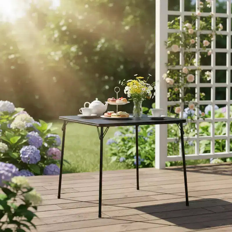 FurnitureR Ensemble table et 2 chaises pliantes 3 pièces, table de jeu carrée peu encombrante avec 2 tabourets, idéal pour les petits espaces, la maison, le patio, noir