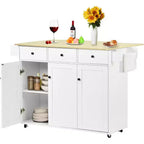 Chariot de cuisine mobile FurnitureR avec abattant pliant, meuble de rangement de cuisine de 115 cm de large sur roulettes, table de préparation roulante peu encombrante, blanc
