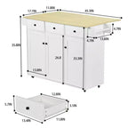Chariot de cuisine mobile FurnitureR avec abattant pliant, meuble de rangement de cuisine de 115 cm de large sur roulettes, table de préparation roulante peu encombrante, blanc