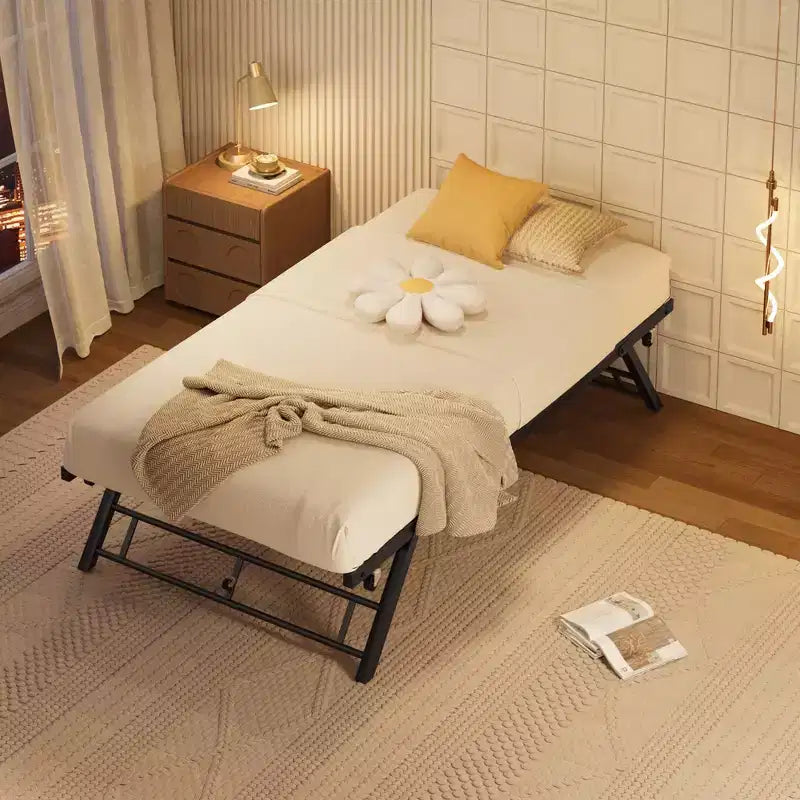 GustoWave Cadre de lit gigogne double escamotable, Lit de repos gigogne avec roulettes verrouillables, Plateforme métallique pliable, 73,6''