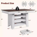 Îlot de cuisine de 60 pouces avec rangement, table îlot fixe de style ferme à 4 niveaux avec grand plan de travail pour la cuisine, la salle à manger, le salon