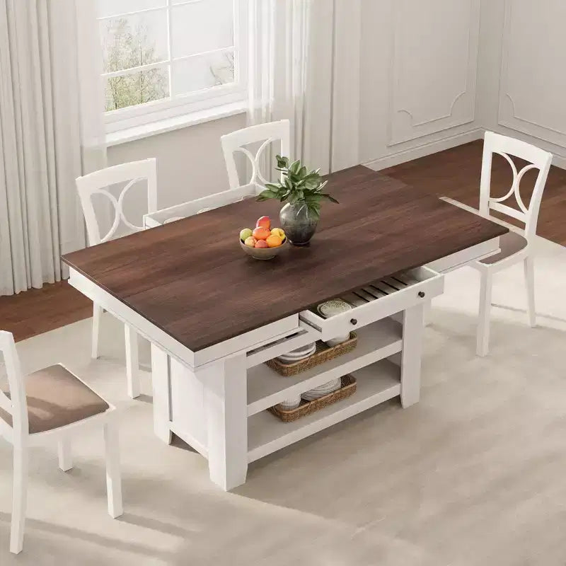 Îlot de cuisine de 60 pouces avec rangement, table îlot fixe de style ferme à 4 niveaux avec grand plan de travail pour la cuisine, la salle à manger, le salon