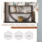 Console demi-lune industrielle, table de canapé à 3 étagères ouvertes (pour entrée/salon/bureau)