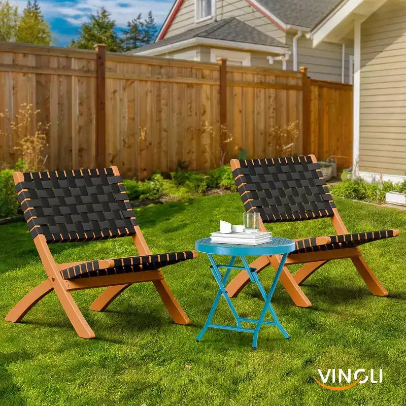 VINGLI Table d'appoint pliante de patio, petite table d'extérieur avec motif floral durable et cadre en métal robuste en forme de X, bleu, 1 paquet