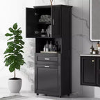 Tall Slim Bathroom Cabinet with Laundry Hamper, 2 Doors & 1 Drawer, for Bathroom, Laundry, or Living Room