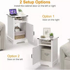 Heynemo Table de chevet haute de ferme avec station de recharge, Table d'appoint blanche avec rangement, Grande table de chevet rustique en bois pour chambre à coucher, bureau à domicile