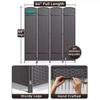 Paravent Sorbus à 4 panneaux, 1,8 m de haut, panneaux extra larges à double charnière - Écrans d'intimité pliants