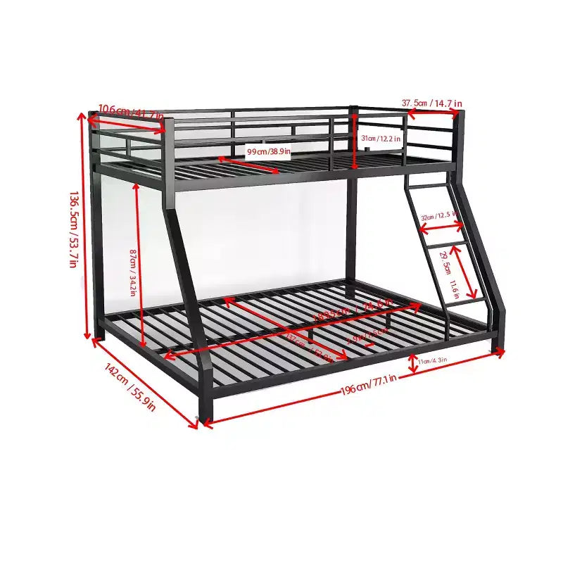 Lit superposé double en métal Bellemave pour enfants et adultes, avec garde-corps de sécurité et échelle, noir