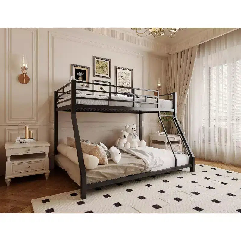 Lit superposé double en métal Bellemave pour enfants et adultes, avec garde-corps de sécurité et échelle, noir