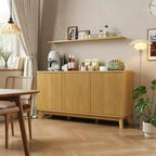Buffet de cuisine de 58 po avec portes incurvées, étagères réglables et console de rangement de style rustique moderne pour salle à manger et coin café