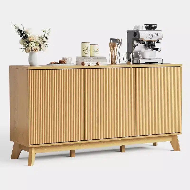 Buffet de cuisine de 58 po avec portes incurvées, étagères réglables et console de rangement de style rustique moderne pour salle à manger et coin café