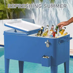 NAYSAYE Glacière à roulettes 80 Litres, Bar Portable avec Collecteur de Gouttes, Plateau de Rangement Inférieur pour Fête sur la Terrasse, Barbecue, Plage, Bleu, 34.3*15.2*35.8