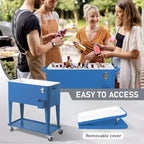 NAYSAYE Glacière à roulettes 80 Litres, Bar Portable avec Collecteur de Gouttes, Plateau de Rangement Inférieur pour Fête sur la Terrasse, Barbecue, Plage, Bleu, 34.3*15.2*35.8