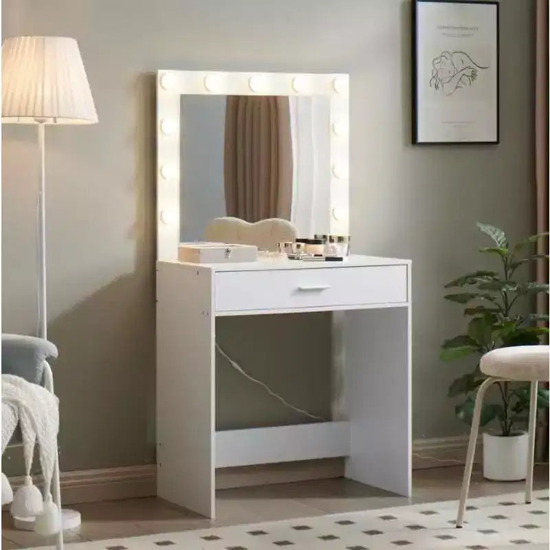 Coiffeuse avec miroir et lumières, table de maquillage avec grand tiroir, miroir LED 3 modes d'éclairage réglables, table de maquillage