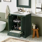 Meuble-lavabo de salle de bain moderne 24 pouces, meuble sous-vasque à lavabo simple avec 2 portes et 1 tiroir, étagères réglables
