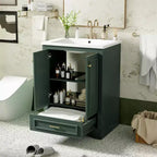 Meuble-lavabo de salle de bain moderne 24 pouces, meuble sous-vasque à lavabo simple avec 2 portes et 1 tiroir, étagères réglables