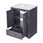 Meuble-lavabo de salle de bain moderne 24 pouces, meuble sous-vasque à lavabo simple avec 2 portes et 1 tiroir, étagères réglables