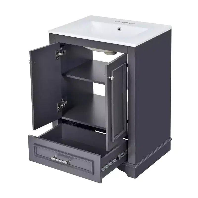 Meuble-lavabo de salle de bain moderne 24 pouces, meuble sous-vasque à lavabo simple avec 2 portes et 1 tiroir, étagères réglables