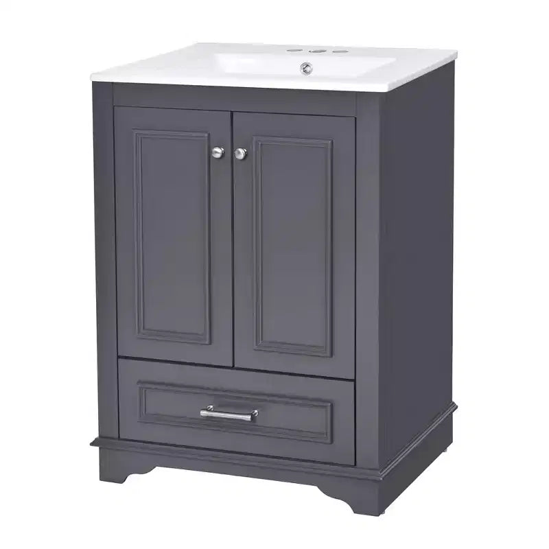24 Modern Bathroom Vanity, Bathroom Single Sink Cabinet with 2 Doors and 1 Drawer, Adjustable Shelves